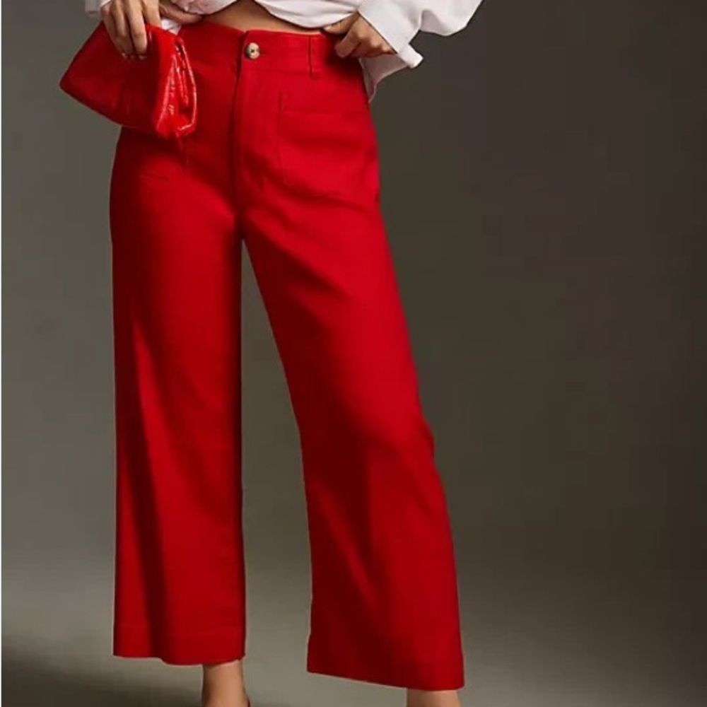 Anthropologie Maeve Colette Linen Pants in Red